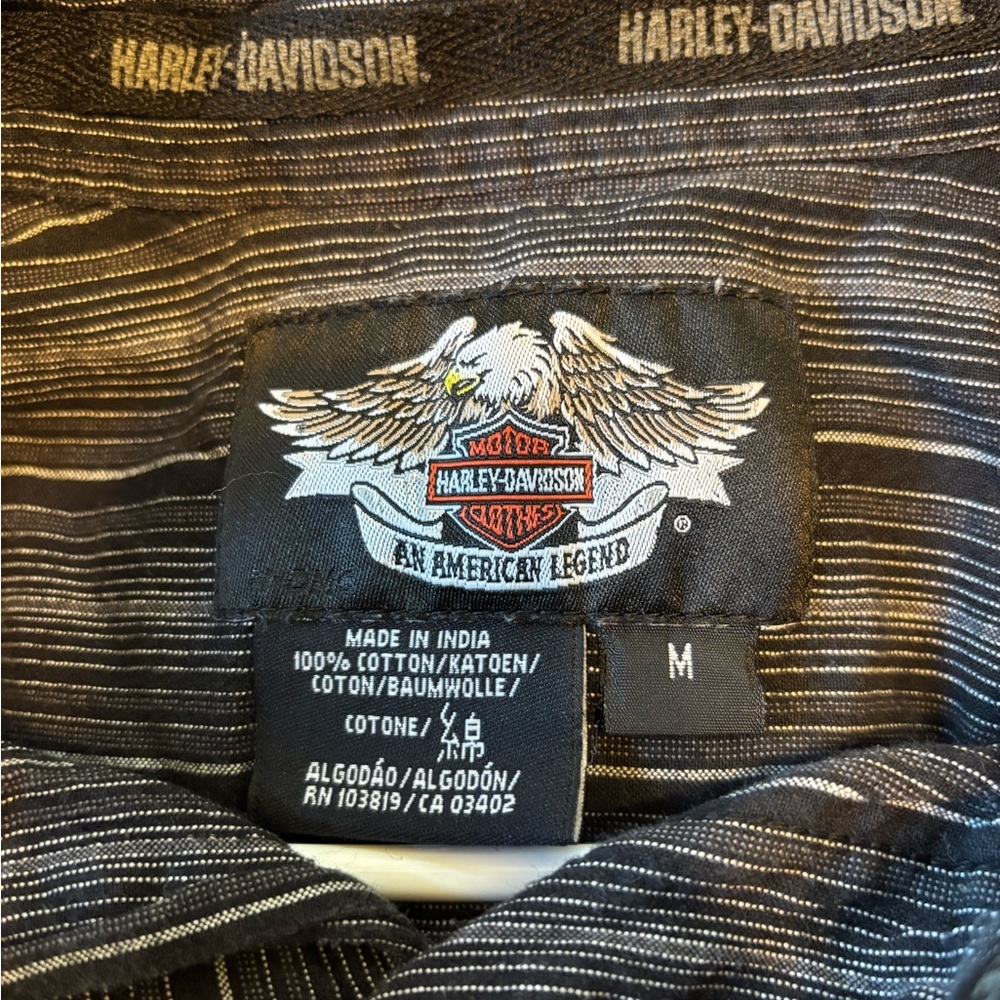 Harley-Davidson Men's M Black Striped Long Sleeve Button-Up Shirt Logo - Picture 3 of 3
